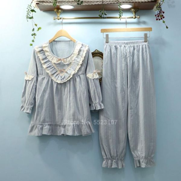 women cute lolita costume pajamas set cotton jacquard full sleeve vintage lace renaissance princess sleepwear female loungewear, Blue;gray
women cute lolita costume pajamas set cotton jacquard full sleeve vintage lace renaissance princess sleepwear female loungewear, Blue;gray