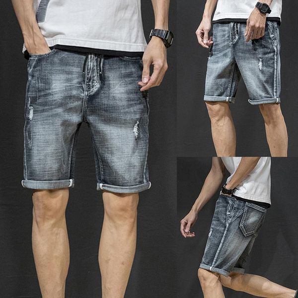 retro summer men ripped jeans drawstring fifth pants destroyed hole denim shorts, Blue
retro summer men ripped jeans drawstring fifth pants destroyed hole denim shorts, Blue
