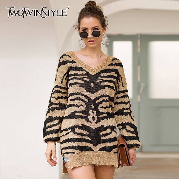 twotwinstyle print knitting women's sweater v neck lantern sleeve pullovers oversize sweaters female 2019 autumn fashion tide, White;black
twotwinstyle print knitting women's sweater v neck lantern sleeve pullovers oversize sweaters female 2019 autumn fashion tide, White;black