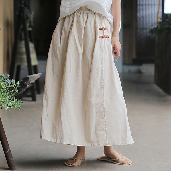 women 4 color skirts vintage button elastic waist summer new pockets cotton linen women a-line skirts, Black
women 4 color skirts vintage button elastic waist summer new pockets cotton linen women a-line skirts, Black