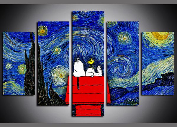 5 panels van gogh starry night cartoon anime snoopy cartoon peanut dog canvas wall art for home decor poster canvas print oil painting
5 panels van gogh starry night cartoon anime snoopy cartoon peanut dog canvas wall art for home decor poster canvas print oil painting