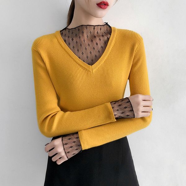 women's sweaters women fashion mesh stitching solid color casual female long sleeve knit bottoming pullovers, White;black
women's sweaters women fashion mesh stitching solid color casual female long sleeve knit bottoming pullovers, White;black