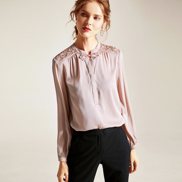 100% natural silk chinese style women blouses 2020 new womens clothing embroidery mandarin collar women shirts white pink
100% natural silk chinese style women blouses 2020 new womens clothing embroidery mandarin collar women shirts white pink