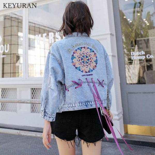 female flower letter embroidery short jean jackets women's casual loose ribbons denim coat long sleeve outerwear l3756, Black;brown
female flower letter embroidery short jean jackets women's casual loose ribbons denim coat long sleeve outerwear l3756, Black;brown