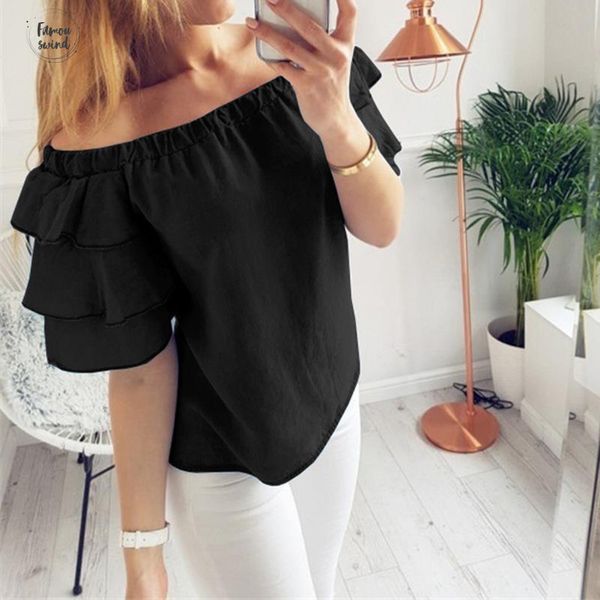 women shirts off shoulder blosues half sleeve ruffles shirts solid blue shirts plus size slash neck lj9326m, White
women shirts off shoulder blosues half sleeve ruffles shirts solid blue shirts plus size slash neck lj9326m, White