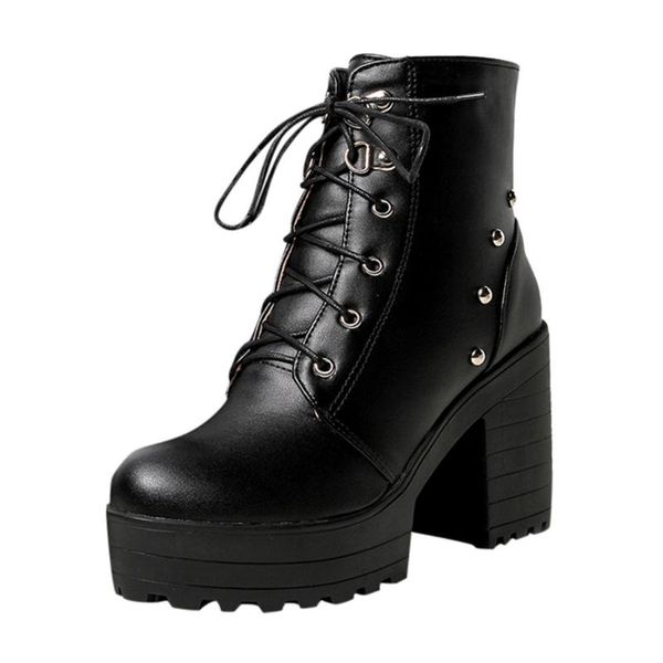 ladies cool street lace-up leather booties women solid square heel platform ankle bare boots causal short rube booties, Black
ladies cool street lace-up leather booties women solid square heel platform ankle bare boots causal short rube booties, Black