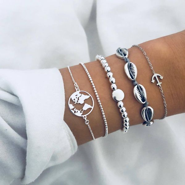 5pcs/set bohemian silver chain bracelets vintage fashion ocean map shell bracelets bangles sets for women jewelry, Black
5pcs/set bohemian silver chain bracelets vintage fashion ocean map shell bracelets bangles sets for women jewelry, Black