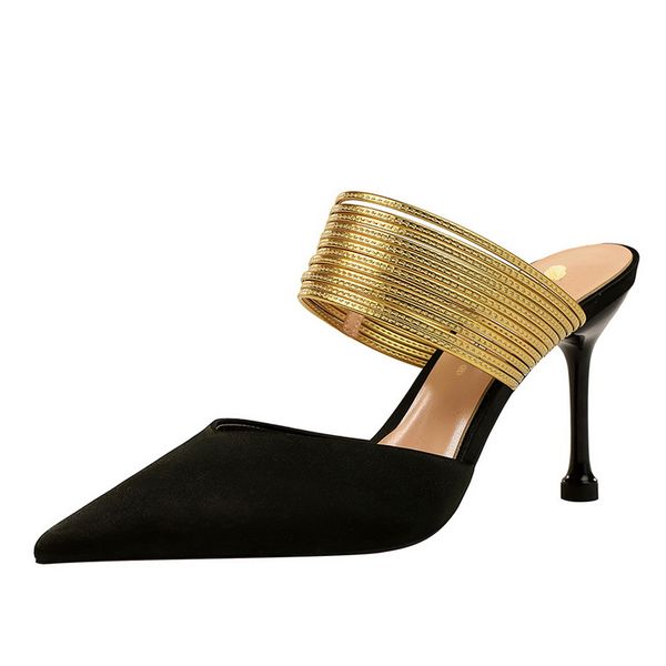 baotou slippers stiletto high heel shallow mouth pointed satin hollow lace up combination slippers, Black
baotou slippers stiletto high heel shallow mouth pointed satin hollow lace up combination slippers, Black