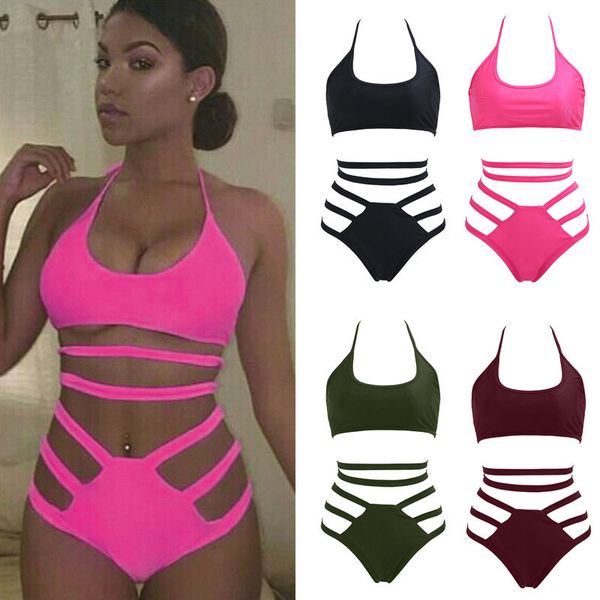 women solid color bandage halter push-up padded bra triangle bikini set swimsuit swimwear bathing suit beachwear biquini, White;black
women solid color bandage halter push-up padded bra triangle bikini set swimsuit swimwear bathing suit beachwear biquini, White;black