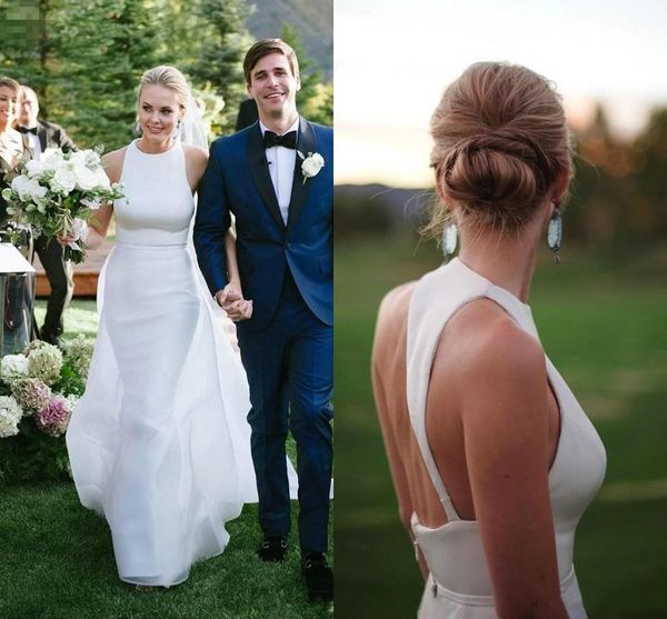 simple sheath satin wedding dresses jewel neck country garden style backless strap bride dresses custom made chiffon overskirt bridal gowns, White
simple sheath satin wedding dresses jewel neck country garden style backless strap bride dresses custom made chiffon overskirt bridal gowns, White