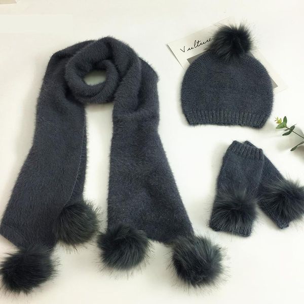 3 pieces/lot women's christmas long hair wool knitting solid color elegant comfortable warm sweater pompom hat scarf glove set, Blue;gray
3 pieces/lot women's christmas long hair wool knitting solid color elegant comfortable warm sweater pompom hat scarf glove set, Blue;gray