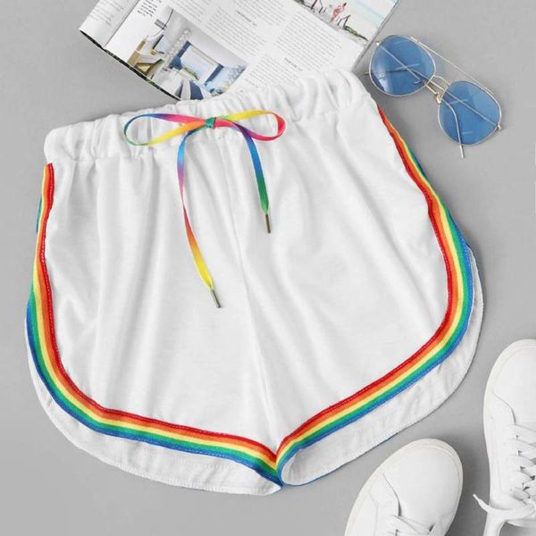 summer shorts women casual rainbow print sport elastic shorts trousers woman sport, White;black
summer shorts women casual rainbow print sport elastic shorts trousers woman sport, White;black
