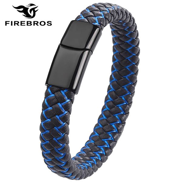 firebros black stainless steel magnet buckle clasp blue braided genuine leather wrap bracelet for men women jewelry dropshipping, Golden;silver
firebros black stainless steel magnet buckle clasp blue braided genuine leather wrap bracelet for men women jewelry dropshipping, Golden;silver