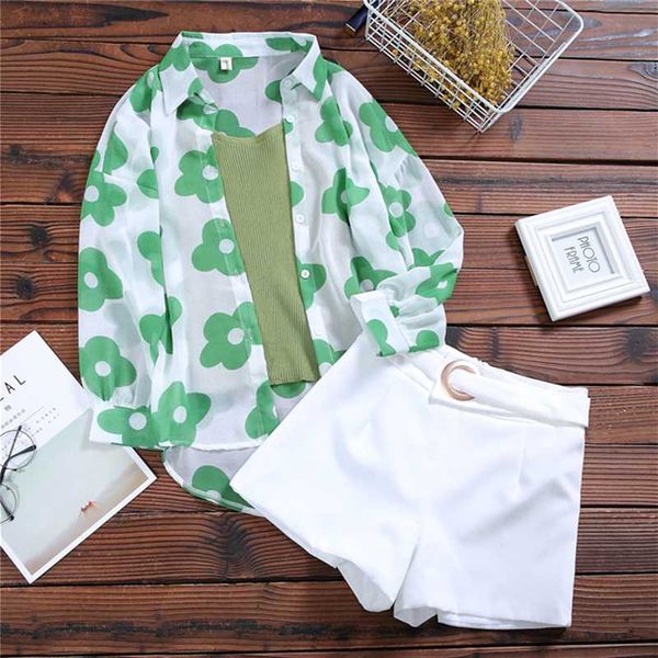 2020 new summer women's knitted condole belt + lantern sleeve print sunprevent clothes + wide leg shorts 3 piece ladies sets, White
2020 new summer women's knitted condole belt + lantern sleeve print sunprevent clothes + wide leg shorts 3 piece ladies sets, White