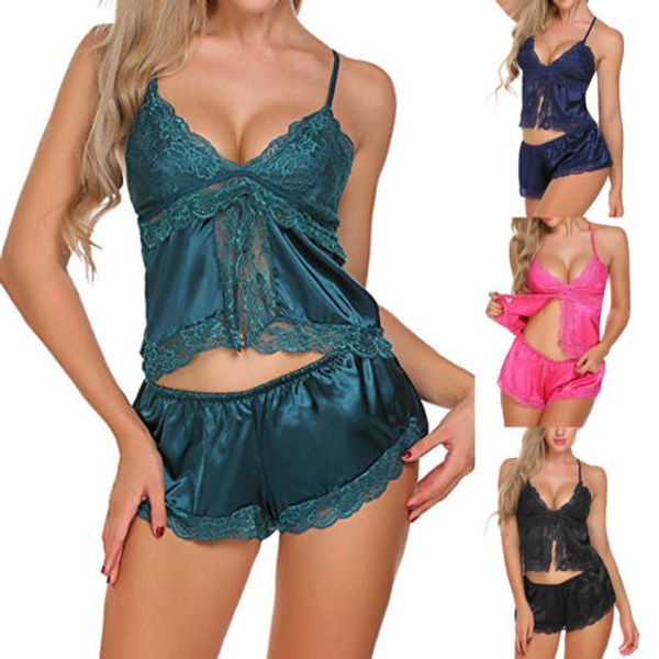 2pcs women solid satin lace sleepwear sleeveless babydoll lingerie nightdress pajamas v neck summer set, Blue;gray
2pcs women solid satin lace sleepwear sleeveless babydoll lingerie nightdress pajamas v neck summer set, Blue;gray