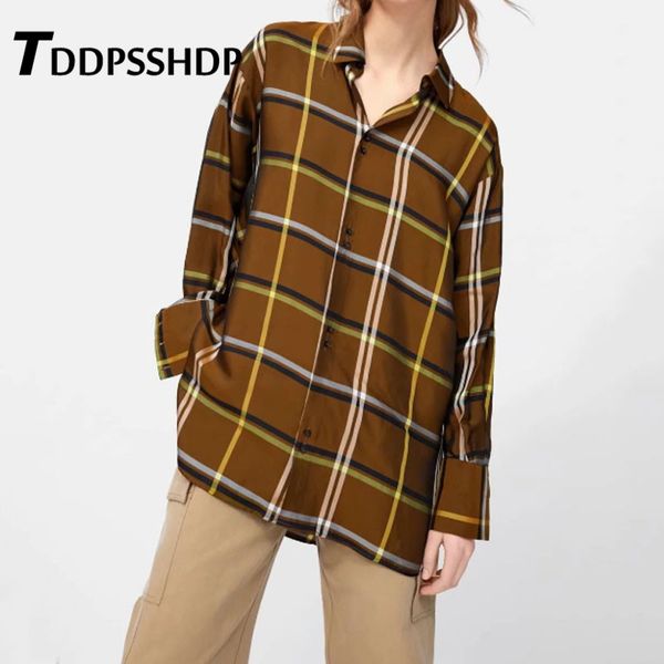 brown color grid lapel female blouse 2019 new single breasted spring lapel hight street women blouses, White
brown color grid lapel female blouse 2019 new single breasted spring lapel hight street women blouses, White