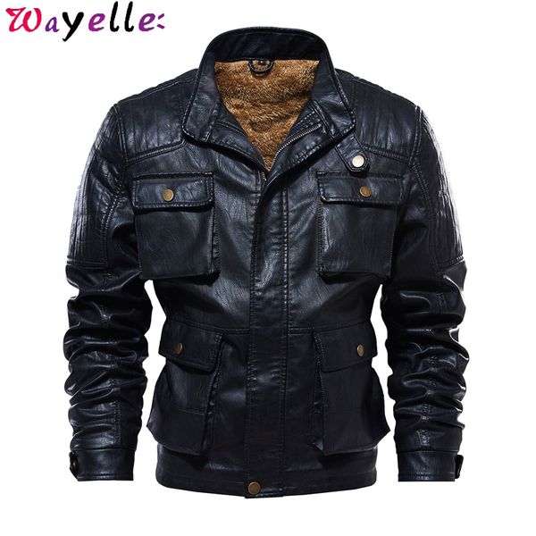 men's winter pu leather jacket 2019 casual thicken fleece warm jackets coats men slim fit male fauxleather jackets multi pockets, Black
men's winter pu leather jacket 2019 casual thicken fleece warm jackets coats men slim fit male fauxleather jackets multi pockets, Black