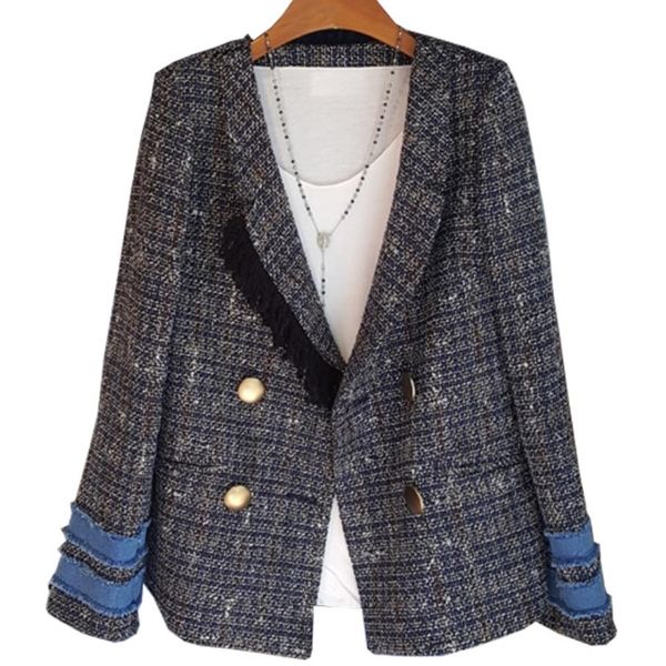 2019 autumn small fragrance blazer women stitching sleeve plaid loose fashion double-breasted small suit, White;black
2019 autumn small fragrance blazer women stitching sleeve plaid loose fashion double-breasted small suit, White;black