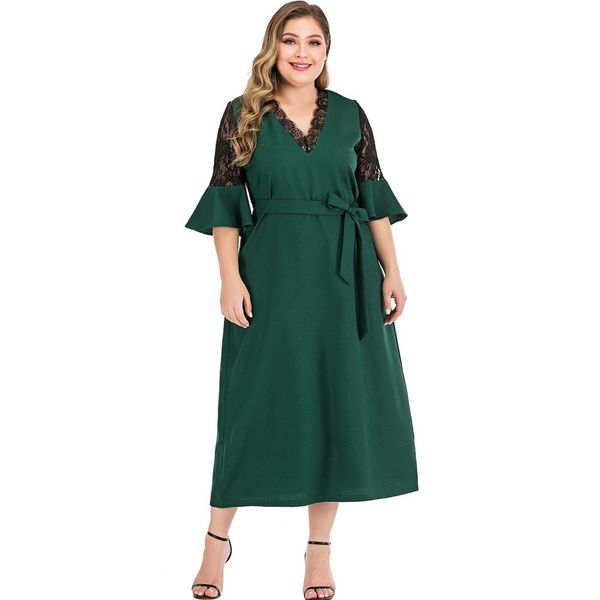 plus size 4xl long dress women casual long sleeve solid v-neck lace dress christmas green party dresses, Black;gray
plus size 4xl long dress women casual long sleeve solid v-neck lace dress christmas green party dresses, Black;gray