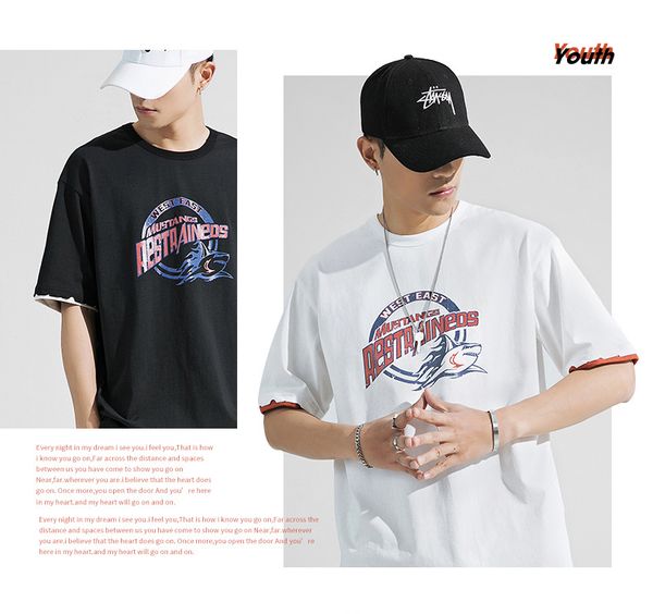 2020 summer round neck loose print t-shirt men's new short-sleeved cotton t-shirt, White;black
2020 summer round neck loose print t-shirt men's new short-sleeved cotton t-shirt, White;black
