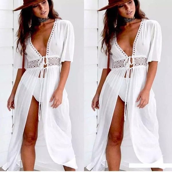 bkning women lace up v neck long sleeve crochet bikini swimsuit cover up dress female beach wear sarong pareo saida de praia, Blue;gray
bkning women lace up v neck long sleeve crochet bikini swimsuit cover up dress female beach wear sarong pareo saida de praia, Blue;gray