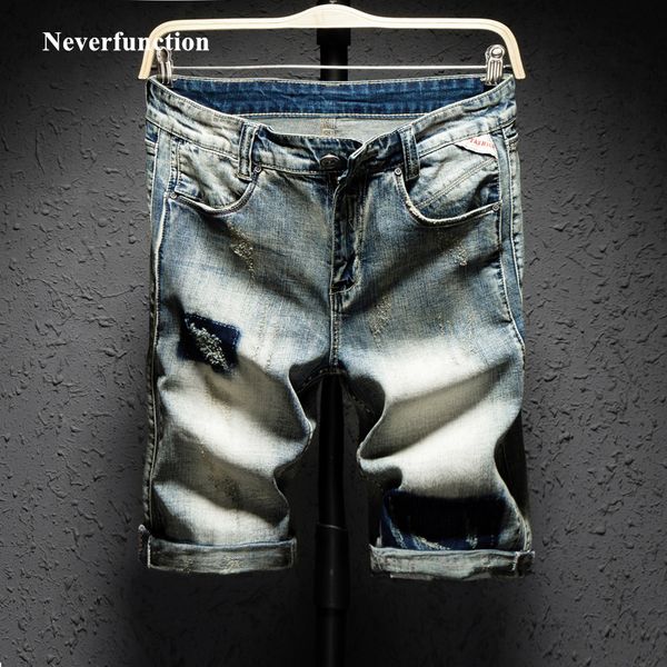 

new men retro ripped holes bermuda straight jeans short fashion hip hop mens casual loose summer beach denim shorts size 38, White;black