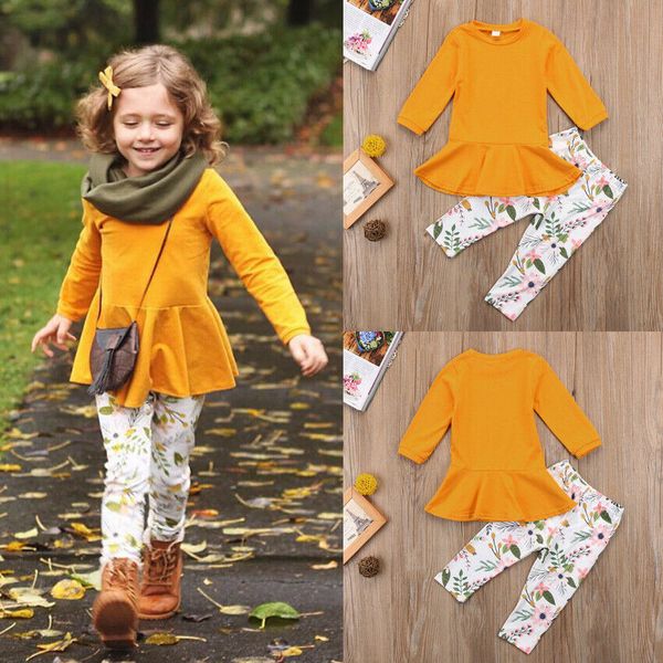 child toddler kids girls outfits clothes long sleeve t shirt solid dress floral pants clothes sets, White 
child toddler kids girls outfits clothes long sleeve t shirt solid dress floral pants clothes sets, White