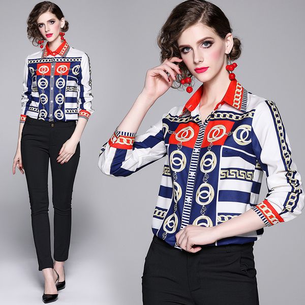 new runway women's fashion spring fall blouses shirts beautiful office lady slim button front floral print collar elegant shirts, White
new runway women's fashion spring fall blouses shirts beautiful office lady slim button front floral print collar elegant shirts, White