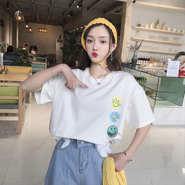 half t-shirt sleeve t-shirt 2020 summer women's loose soft skin-friendly casual versatile temperament round collar top, White
half t-shirt sleeve t-shirt 2020 summer women's loose soft skin-friendly casual versatile temperament round collar top, White