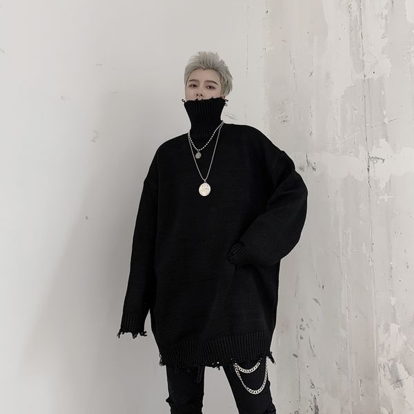 men autumn winter turtleneck hole loose solid knitted pullover sweater male women street hip hop punk gothic sweater, White;black
men autumn winter turtleneck hole loose solid knitted pullover sweater male women street hip hop punk gothic sweater, White;black