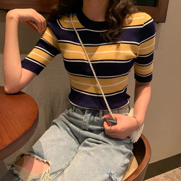 women sweater autumn new winter stripes print slim short sleeved round neck slim bottom knit sweater half sleeve, White;black
women sweater autumn new winter stripes print slim short sleeved round neck slim bottom knit sweater half sleeve, White;black