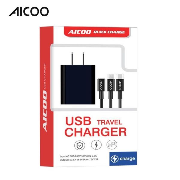 Aicoo 3 in 1 multifunction u b travel charger with charging cable univer al charging head for type c micro android retail package
Aicoo 3 in 1 multifunction u b travel charger with charging cable univer al charging head for type c micro android retail package