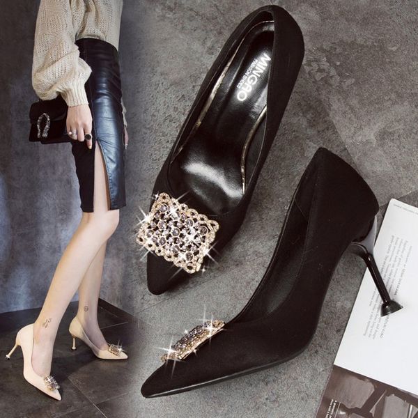 new rhinestone square buckle shallow mouth 8cm single shoes matte leather pointed female high heels, Black
new rhinestone square buckle shallow mouth 8cm single shoes matte leather pointed female high heels, Black
