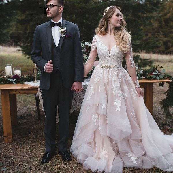 champagne ivory a line lace wedding dresses v neckline backless beadings sashes long sleeves bridal gown vestidos de noivas, White
champagne ivory a line lace wedding dresses v neckline backless beadings sashes long sleeves bridal gown vestidos de noivas, White