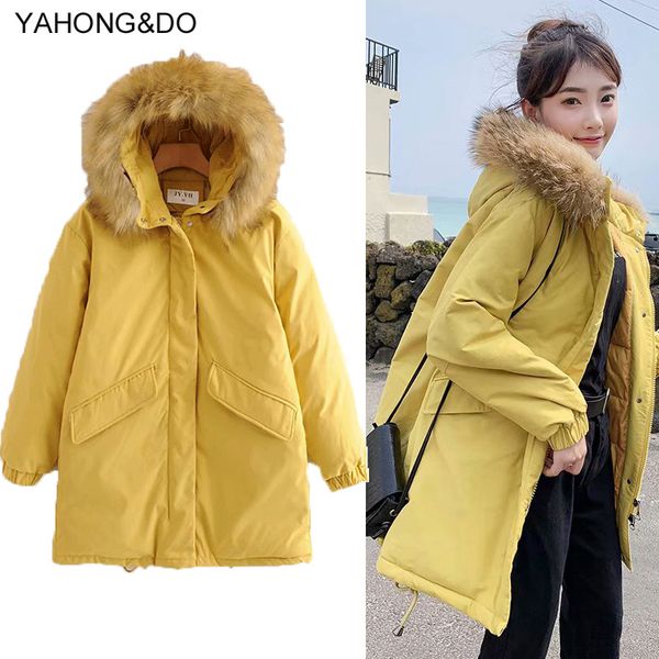 women hooded winter jacket coat 2019 new fashion fur collar zipper pocket yellow cotton-padded korean oversize thick blue parka, Black
women hooded winter jacket coat 2019 new fashion fur collar zipper pocket yellow cotton-padded korean oversize thick blue parka, Black