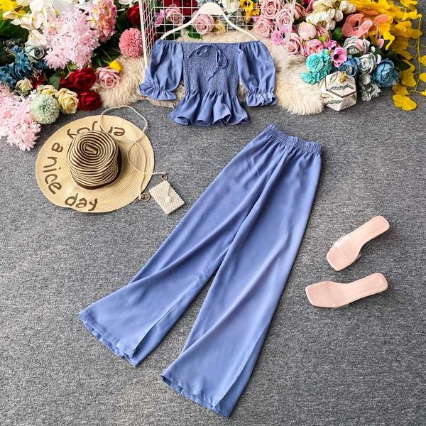 two piece dress summer clothes for women 2021 suit set short sleeve slash neck crop + wide leg pants fashion ladies solid, White
two piece dress summer clothes for women 2021 suit set short sleeve slash neck crop + wide leg pants fashion ladies solid, White