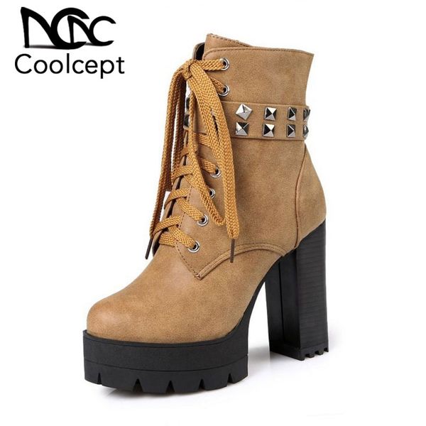 coolcept size 33-43 4 color women high heel boots female half short shoes stylish rivets strap botas lace up platform shoes, Black
coolcept size 33-43 4 color women high heel boots female half short shoes stylish rivets strap botas lace up platform shoes, Black