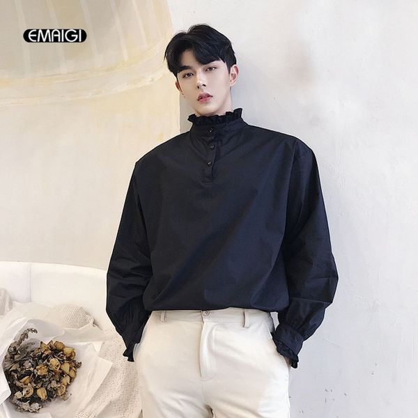 wear front back shirt men retro fashion long sleeve casual stand collar pullover shirts male solid loose party dress shirts, White;black
wear front back shirt men retro fashion long sleeve casual stand collar pullover shirts male solid loose party dress shirts, White;black