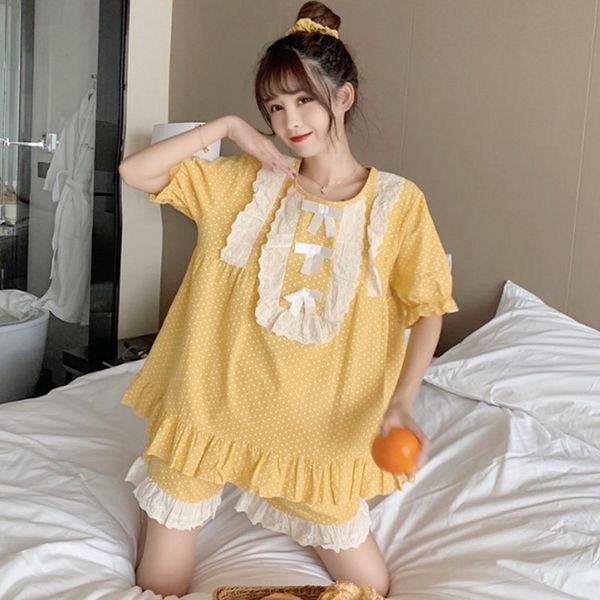 pijamas women new short sleeve shorts pajamas set polka dot sweet girl's nightwear home clothes cute student's pyjamas suit, Black;red
pijamas women new short sleeve shorts pajamas set polka dot sweet girl's nightwear home clothes cute student's pyjamas suit, Black;red