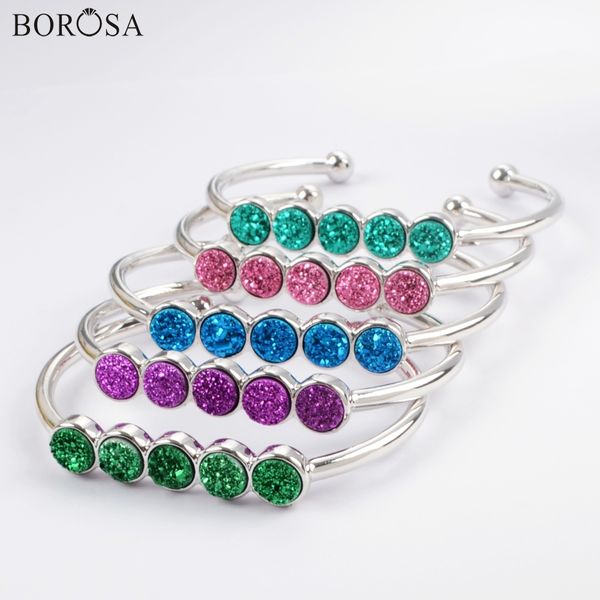 borosa 3pcs silver bezel five round rainbow electroplated 7mm agates druzy titanium drusy bangle jewelry for wholesale zs0424, Black
borosa 3pcs silver bezel five round rainbow electroplated 7mm agates druzy titanium drusy bangle jewelry for wholesale zs0424, Black