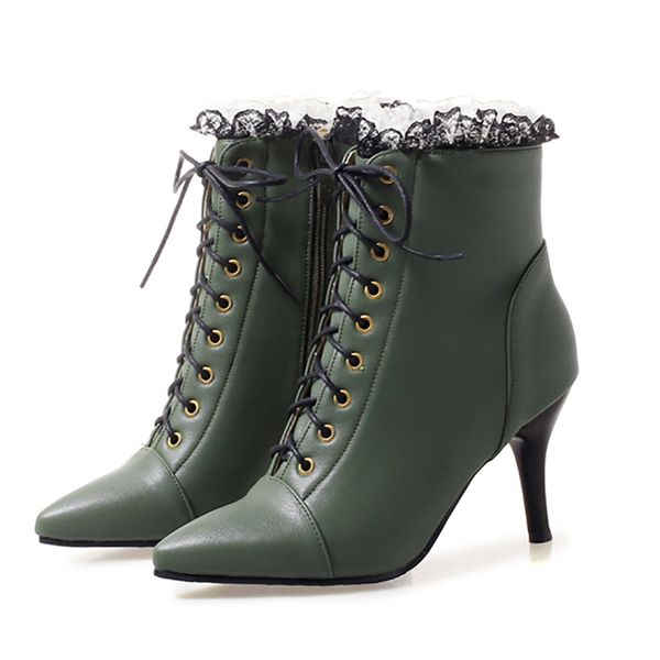 women ankle boots 8cm high heels fashion black green stiletto lace boots lace up zip winter women pumps plus size 46
women ankle boots 8cm high heels fashion black green stiletto lace boots lace up zip winter women pumps plus size 46