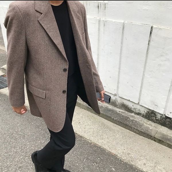 men thick wool casual suit blazer coat male vintage fashion streetwear loose suit jacket outerwear spring autumn, White;black
men thick wool casual suit blazer coat male vintage fashion streetwear loose suit jacket outerwear spring autumn, White;black