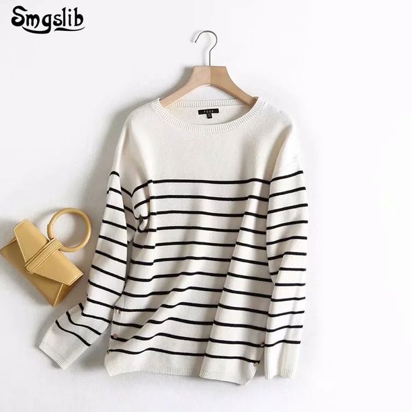 2019 winter sweaters women england style navy striped loose o-neck gold buttons soft knitting sweaters women pullovers, White;black
2019 winter sweaters women england style navy striped loose o-neck gold buttons soft knitting sweaters women pullovers, White;black