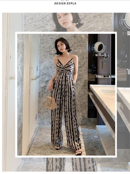 2020 amazon summer new suspender drape wide leg pants off shoulder jumpsuit pants a1884, Black;white
2020 amazon summer new suspender drape wide leg pants off shoulder jumpsuit pants a1884, Black;white