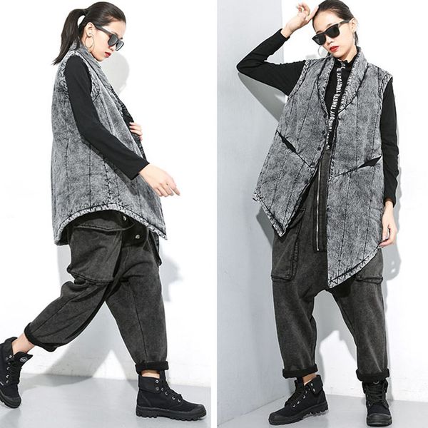 autumn winter women black grey cotton vest long irregular sleeveless coats fashion streetwear plus size loose waistcoat jacket, Black;white
autumn winter women black grey cotton vest long irregular sleeveless coats fashion streetwear plus size loose waistcoat jacket, Black;white