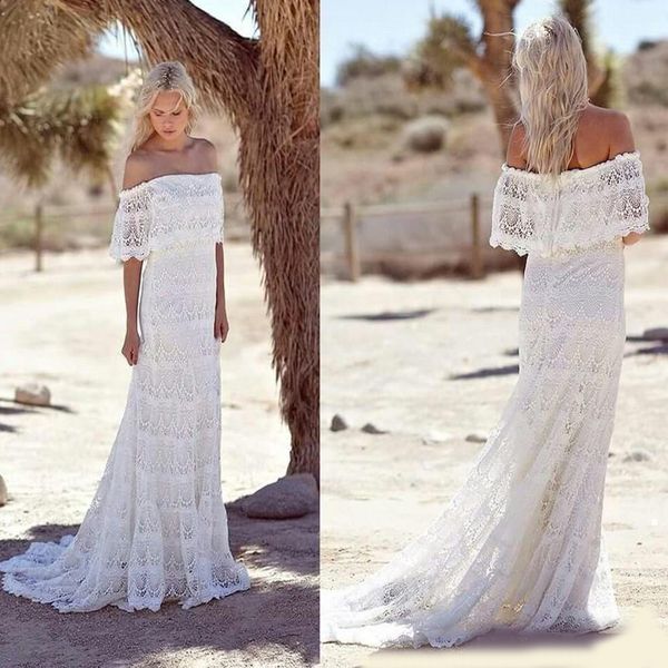 simple full lace country boho wedding dresses off the shoulder sweep train short sleeves 2020 beach bohemian bridal gowns plus size, White
simple full lace country boho wedding dresses off the shoulder sweep train short sleeves 2020 beach bohemian bridal gowns plus size, White