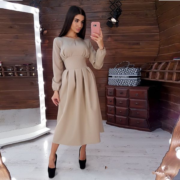 women vintage solid a-line party mid length dress o neck long sleeve elegant dress 2020 autumn winter new fashion casual dresses, Black;gray
women vintage solid a-line party mid length dress o neck long sleeve elegant dress 2020 autumn winter new fashion casual dresses, Black;gray