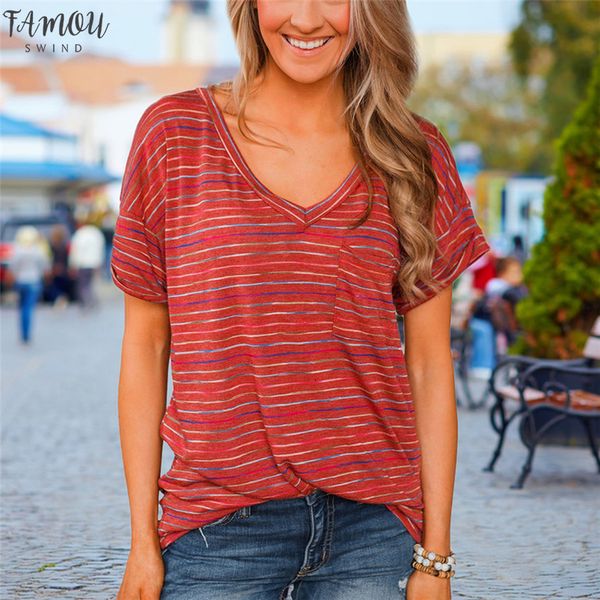 v neck t shirt summer striped short sleeve women 2020 tee casual loose t shirt long for street, White
v neck t shirt summer striped short sleeve women 2020 tee casual loose t shirt long for street, White