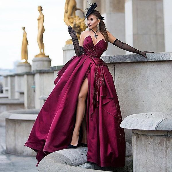 fuchsia satin evening dresses long high side slit 2020 luxury sweetheart lace appliques celebrity prom party gowns lac-up communion dresses_, Black;red
fuchsia satin evening dresses long high side slit 2020 luxury sweetheart lace appliques celebrity prom party gowns lac-up communion dresses_, Black;red
