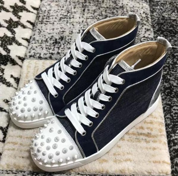 high shoes blue denim threaded rivets front fashion red bottom for men sneakers leather loafers luxurious orlato casual flat 35-46, Black
high shoes blue denim threaded rivets front fashion red bottom for men sneakers leather loafers luxurious orlato casual flat 35-46, Black